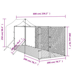 Chenil d'extérieur pour chiens avec toit argenté 2x6x2,5 m