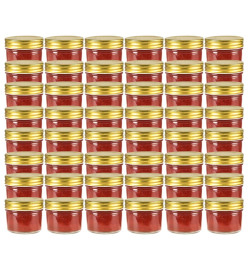 48 pcs Pots à confiture avec couvercle doré Verre 110 ml