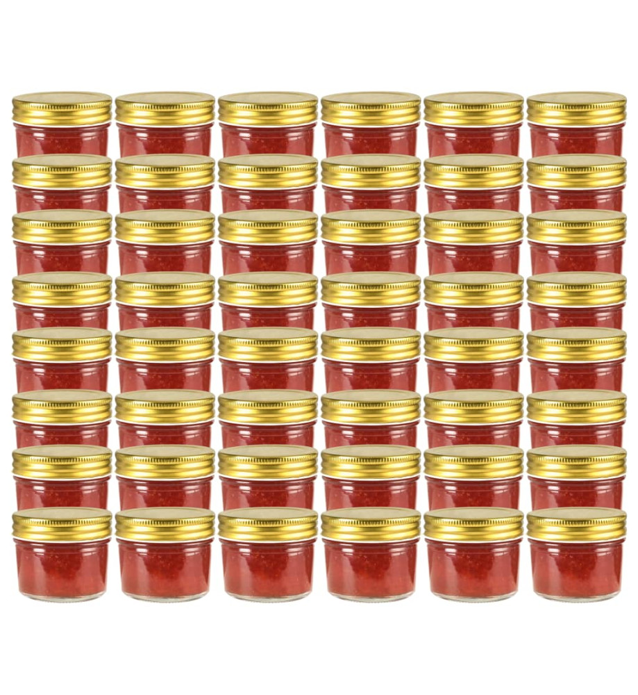 48 pcs Pots à confiture avec couvercle doré Verre 110 ml