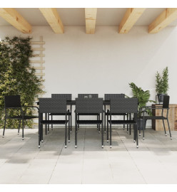 Ensemble à manger de jardin 9 pcs noir résine tressée et acier