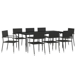 Ensemble à manger de jardin 9 pcs noir résine tressée et acier