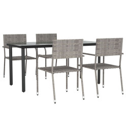 Ensemble à manger de jardin 5pcs gris/noir résine tressée/acier