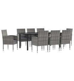Ensemble à manger de jardin 9pcs gris/noir résine tressée/acier