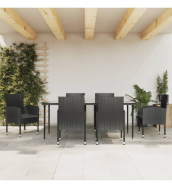 Ensemble à manger de jardin 7 pcs noir résine tressée et acier