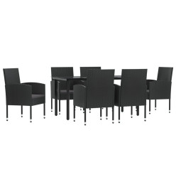 Ensemble à manger de jardin 7 pcs noir résine tressée et acier