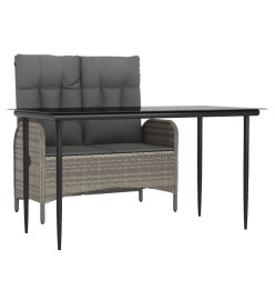 Mobilier à dîner de jardin et coussins 2 pcs gris rotin