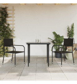 Ensemble à manger de jardin 3 pcs noir résine tressée et acier