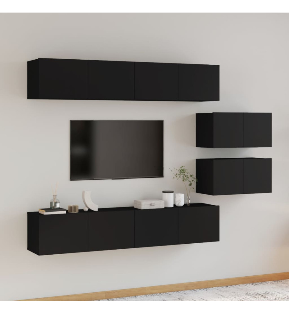 Ensemble de meubles TV 6 pcs Noir Bois d'ingénierie