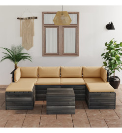Salon palette de jardin 7 pcs avec coussins Bois de pin massif