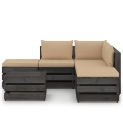 Salon de jardin 6 pcs avec coussins gris bois imprégné
