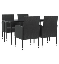 Ensemble à manger de jardin 5 pcs noir résine tressée et acier