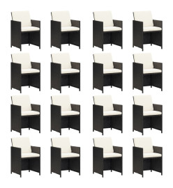 Ensemble à dîner de jardin coussins 21 pcs Noir Résine tressée