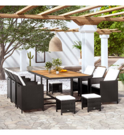 Salon de jardin encastrable 11 pcs Rotin et bois d'acacia Noir