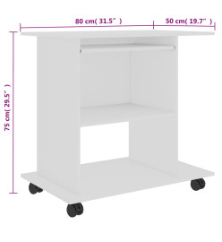 Bureau d'ordinateur Blanc 80x50x75 cm Aggloméré