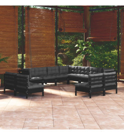 Salon de jardin 11 pcs avec coussins Noir Bois de pin solide