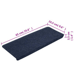 Tapis d'escalier auto-adhésifs 15 pcs 65x24,5x3,5 cm Bleu