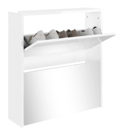 Armoire à chaussures miroir 2 niveaux Blanc brillant 63x17x67cm