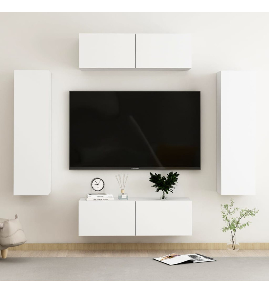 Ensemble de meubles TV 4 pcs Blanc Aggloméré