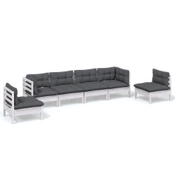 Salon de jardin 6 pcs avec coussins bois de pin massif
