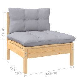 Salon de jardin 13 pcs avec coussins gris bois de pin massif