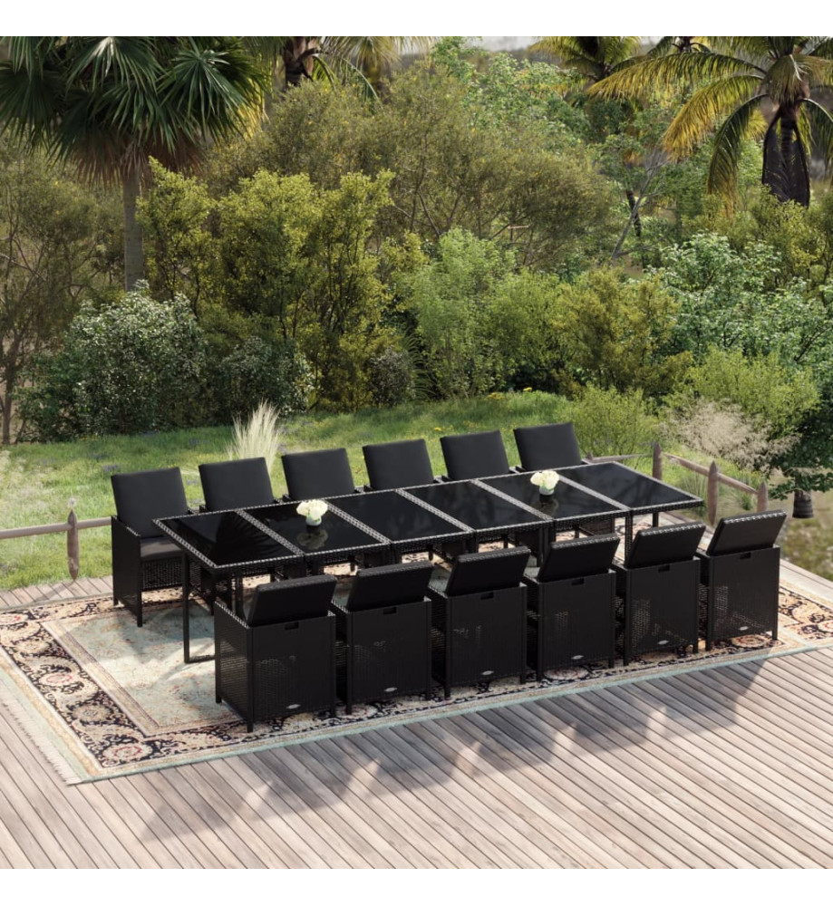 Ensemble à dîner de jardin coussins 13 pcs Résine tressée Noir Ensemble à dîner de jardin coussins 13 pcs Résine tressée Noir