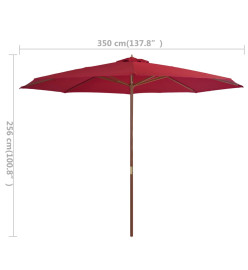 Parasol avec mât en bois 350 cm Bordeaux