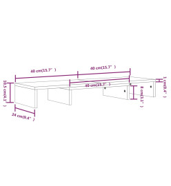 Support de moniteur Noir 80x24x10,5 cm Bois de pin solide