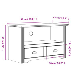 Meuble TV avec 2 tiroirs BODO blanc 91x43x56 cm bois massif pin