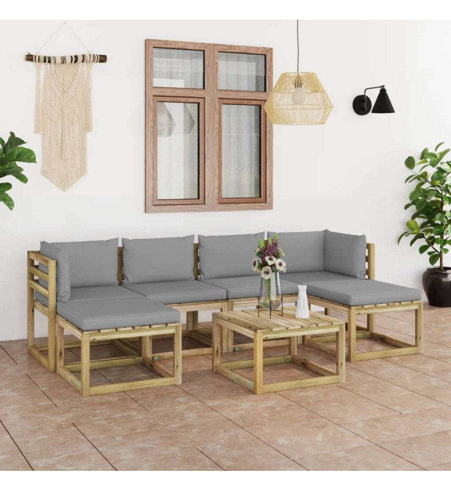 Salon de jardin 7 pcs avec coussins bois de pin imprégné Salon de jardin 7 pcs avec coussins bois de pin imprégné