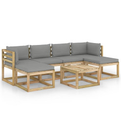 Salon de jardin 7 pcs avec coussins bois de pin imprégné