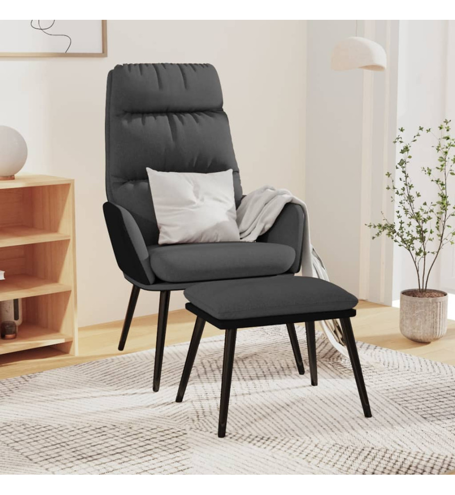 Chaise de relaxation avec tabouret Gris foncé Tissu similicuir