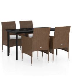 Mobilier de salle à manger de jardin coussins 5 pcs Marron/noir