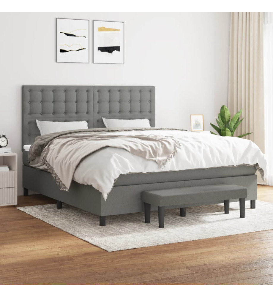 Lit à sommier tapissier avec matelas Gris foncé 180x200cm Tissu Lit à sommier tapissier avec matelas Gris foncé 180x200cm Tissu