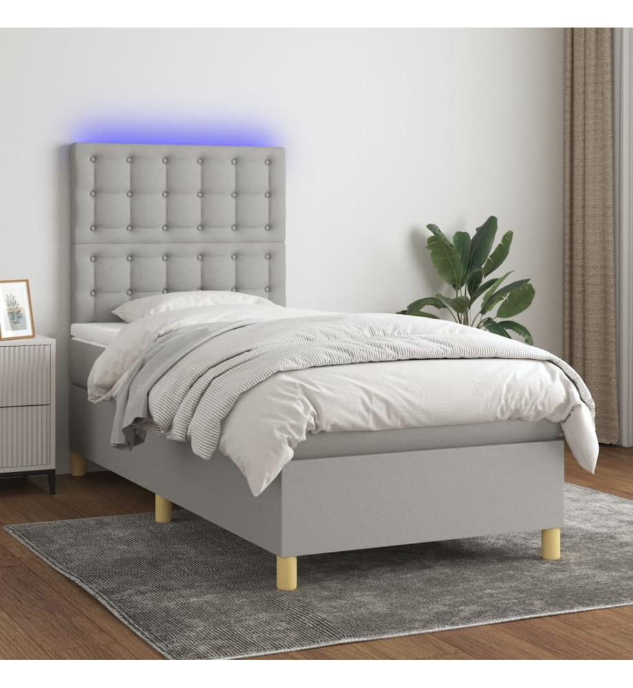 Sommier tapissier avec matelas et LED Gris clair 90x190cm Tissu Sommier tapissier avec matelas et LED Gris clair 90x190cm Tissu