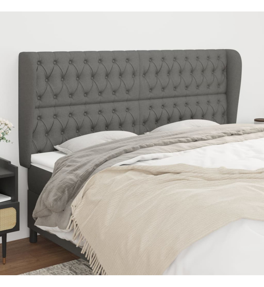 Tête de lit avec oreilles Gris foncé 183x23x118/128 cm Tissu Tête de lit avec oreilles Gris foncé 183x23x118/128 cm Tissu
