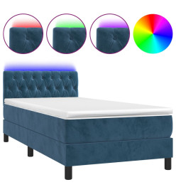 Sommier tapissier et matelas et LED Bleu foncé 90x190cm Velours