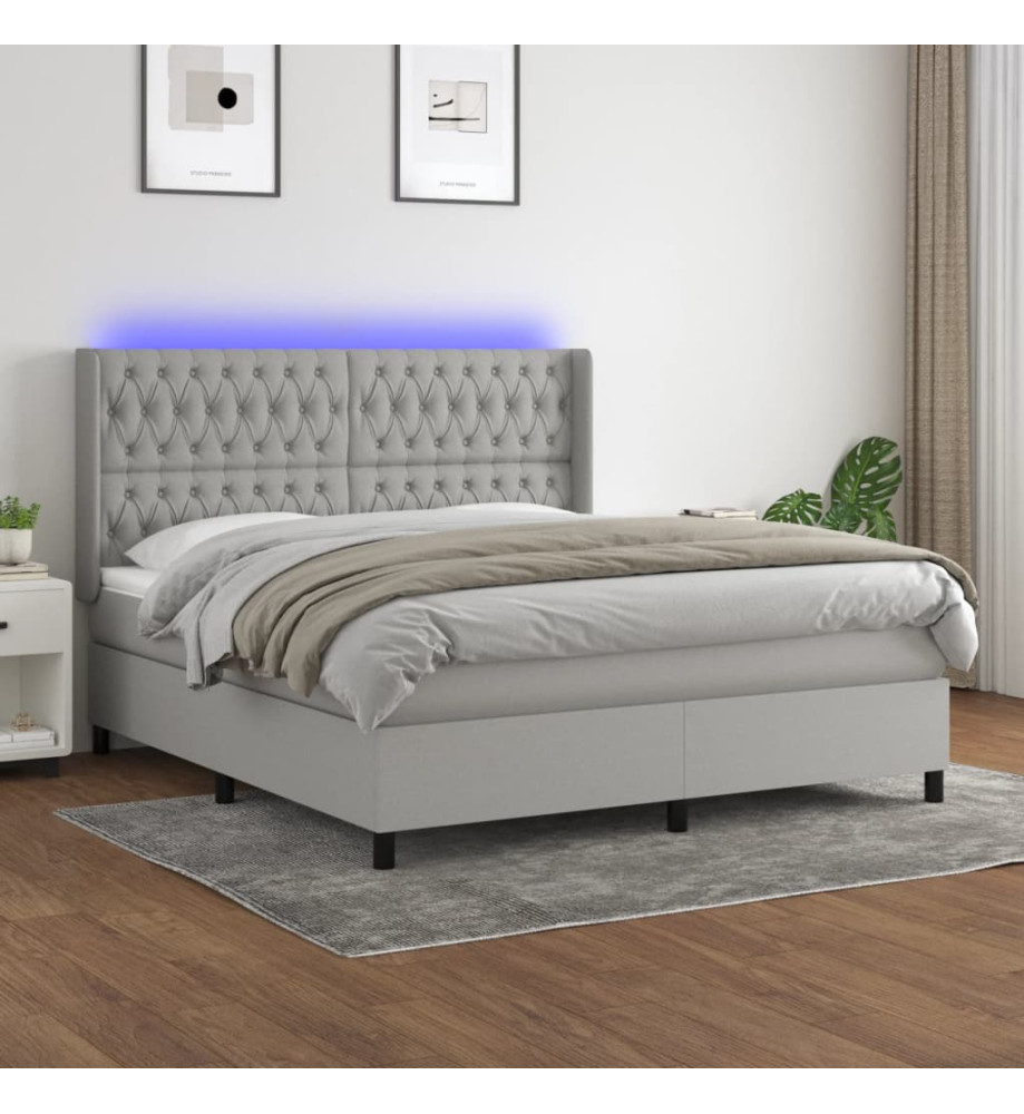 Sommier tapissier et matelas et LED Gris clair 180x200 cm Tissu Sommier tapissier et matelas et LED Gris clair 180x200 cm Tissu
