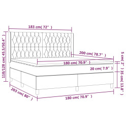 Sommier tapissier et matelas et LED Gris clair 180x200 cm Tissu