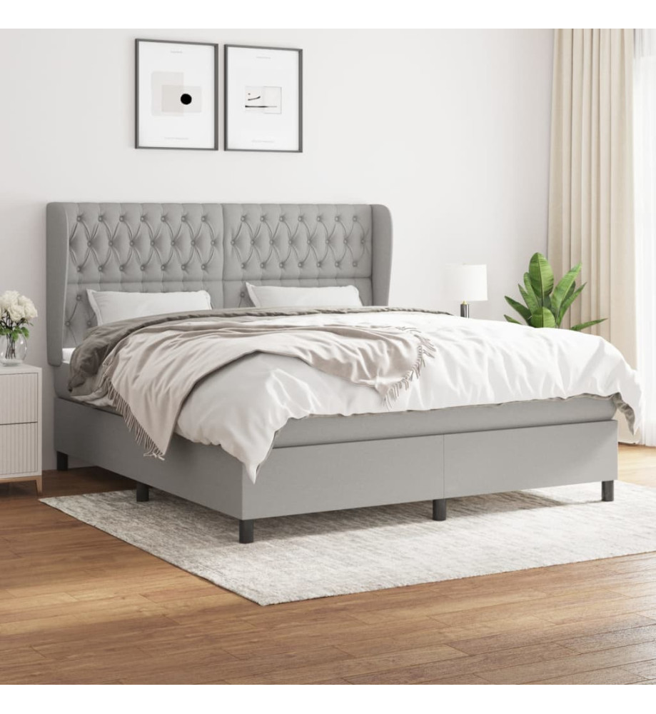 Lit à sommier tapissier avec matelas Gris clair 180x200cm Tissu Lit à sommier tapissier avec matelas Gris clair 180x200cm Tissu