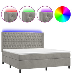 Sommier tapissier matelas et LED Gris clair 180x200 cm Velours