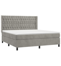 Sommier tapissier matelas et LED Gris clair 180x200 cm Velours