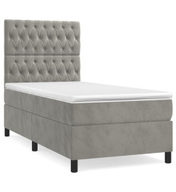 Lit à sommier tapissier et matelas Gris clair 90x190 cm Velours