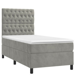Lit à sommier tapissier et matelas Gris clair 90x190 cm Velours
