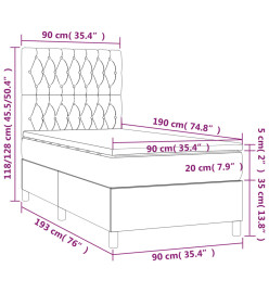 Lit à sommier tapissier et matelas Gris clair 90x190 cm Velours