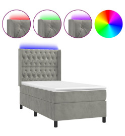 Sommier tapissier et matelas et LED Gris clair 90x190cm Velours