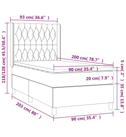 Sommier tapissier et matelas et LED Gris foncé 90x200cm Velours