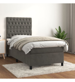 Lit à sommier tapissier et matelas Gris foncé 90x200 cm Velours