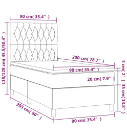 Lit à sommier tapissier et matelas Gris foncé 90x200 cm Velours