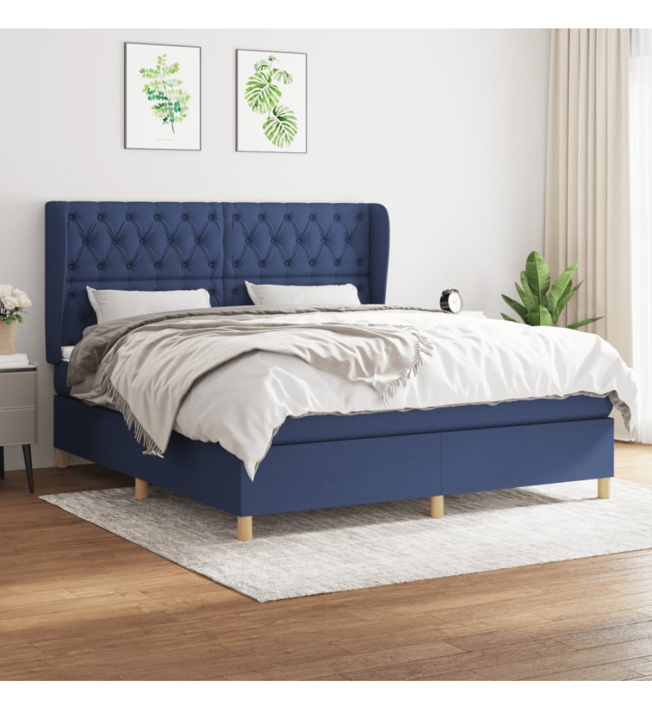 Lit à sommier tapissier avec matelas Bleu 160x200 cm Tissu Lit à sommier tapissier avec matelas Bleu 160x200 cm Tissu