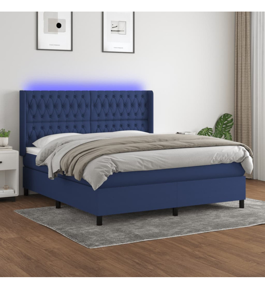 Sommier tapissier avec matelas et LED Bleu 160x200 cm Tissu Sommier tapissier avec matelas et LED Bleu 160x200 cm Tissu